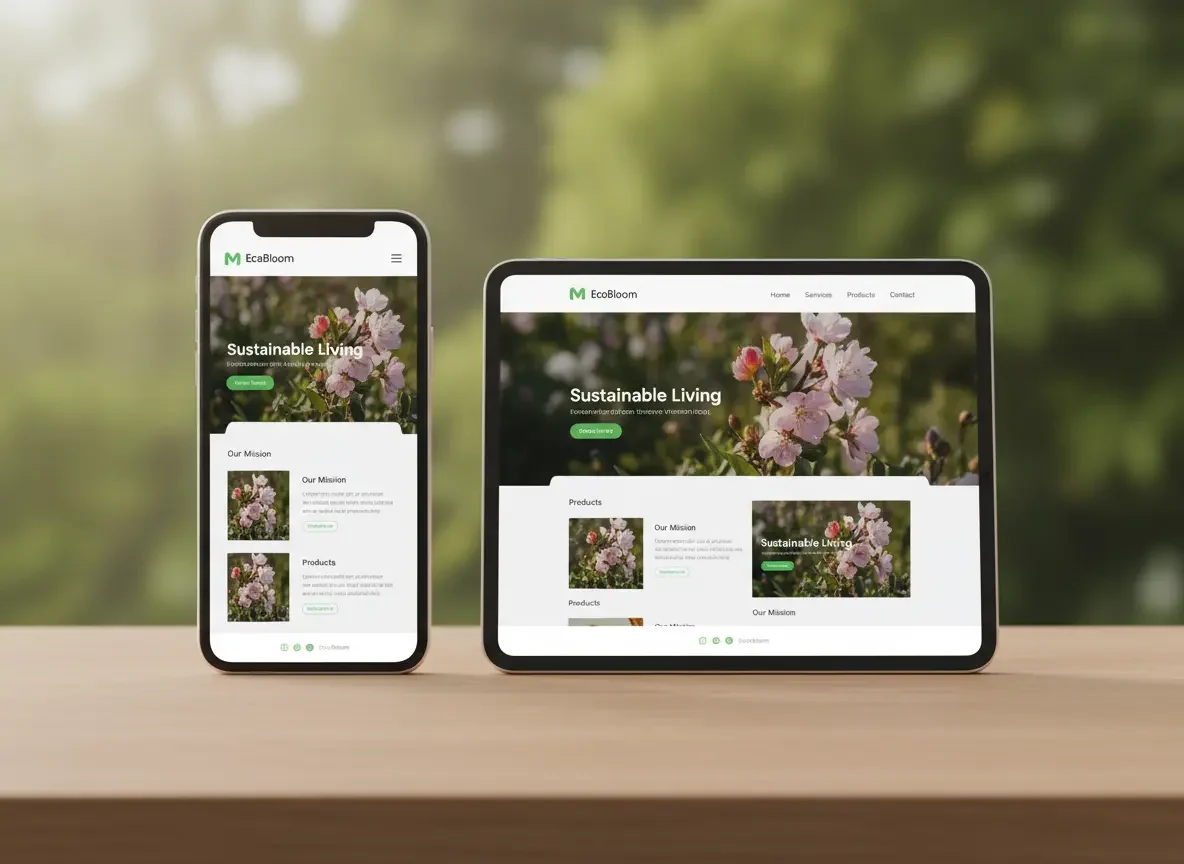 Mockup of a responsive site on smartphone and tablet garden website
